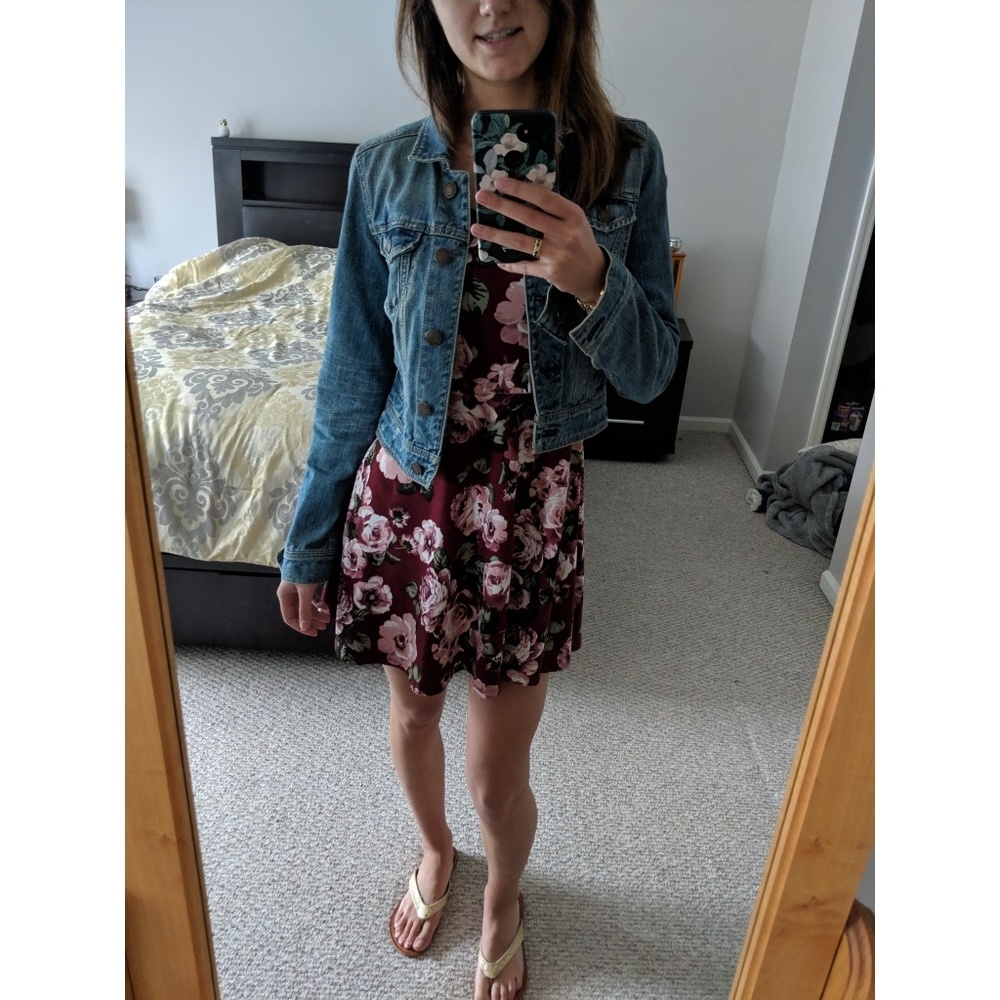 Burgundy Floral Three Quarter Sleeve Dress - Picture 5 of 5